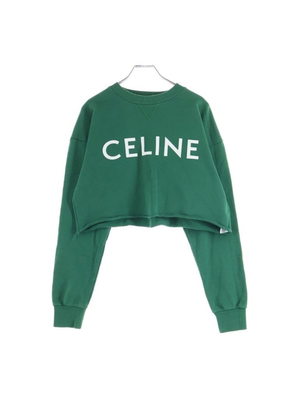Celine Logo Print Cropped Sweatshirt Green